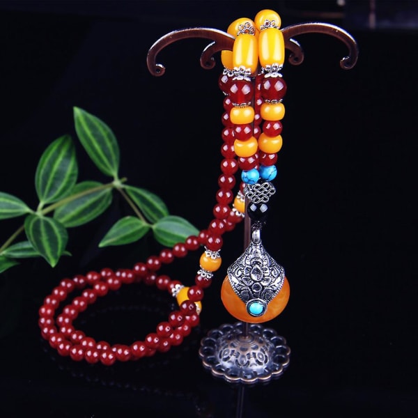 Etnisk stil långt halsband vattendroppe hänge agatkedja kvinnor retro smycken tillbehör