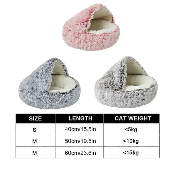 Beroligende hundesenger kattehule seng med hette, avtakbare vaskbare runde senger Pink 60CM