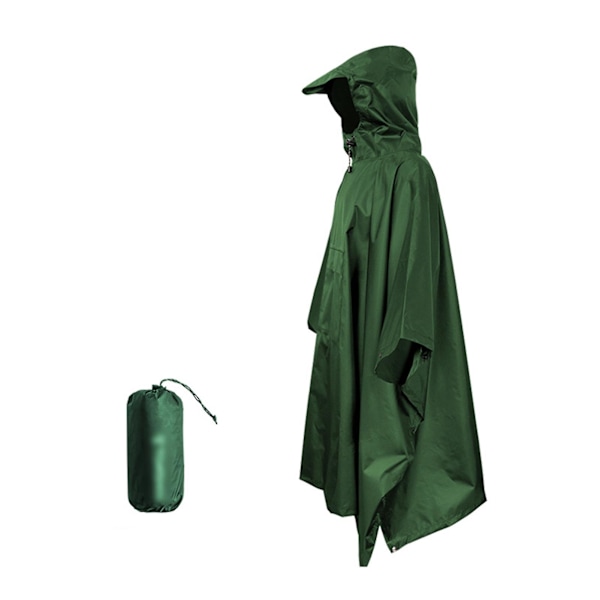 Regnponcho för vuxna, unisex, med förvaringsväska, fickdesign, justerbar dragsko i huvan, lättviktig, vattentät regnrock Army Green