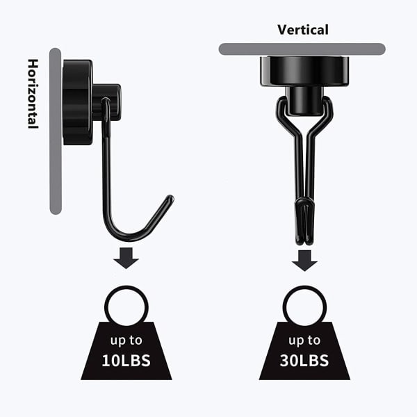 Magneettiset Koukut 5 kpl, Tehokkaat Magneetti Koukut 30 kg Neodyymi Koukkumagneetti Jääkaapille silver