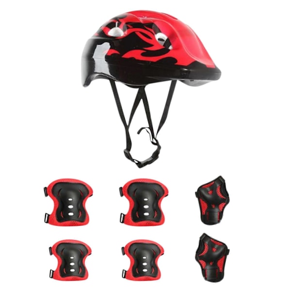 7 stk./sæt Børne Hjelm Knæ Albue Beskyttelse Cykling Skateboard Cykel Beskyttelse Red
