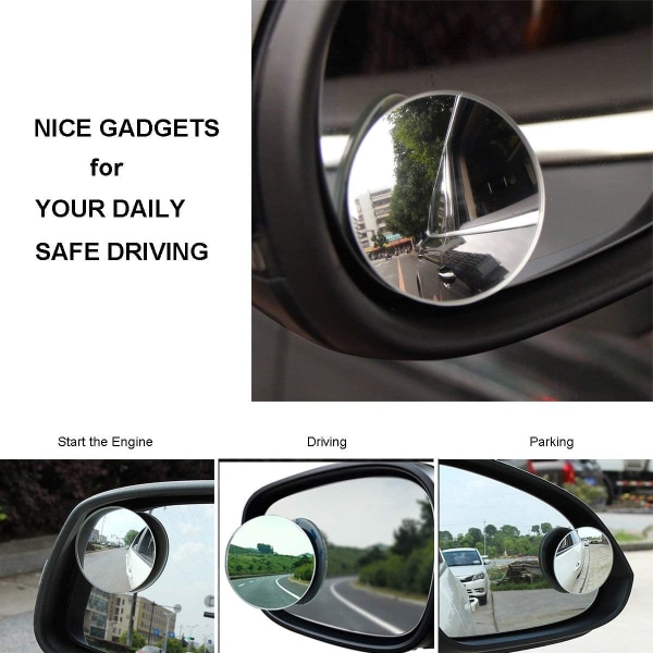 Dödvinkelspegel, rund ramlös 360° roterande sväng Justerbar HD-glaskonvex spegel för att maximera baksidan Universal för bilar SUV