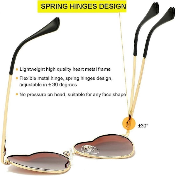 SDIGV Polariserade hjärtformade solglasögon för kvinnor, moderiktig söt stil, metallram, UV400-skydd Gold Gradient Brown