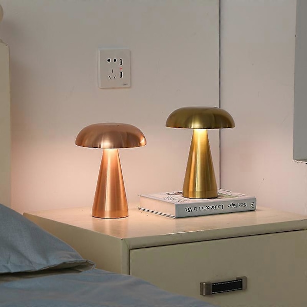 LED Svamp Bordslampa Uppladdningsbar Touch Tre-tons Belysning För Café Bar Restaurang Vardagsrum Sovrum Studierum Dekoration-1st Rose Gold