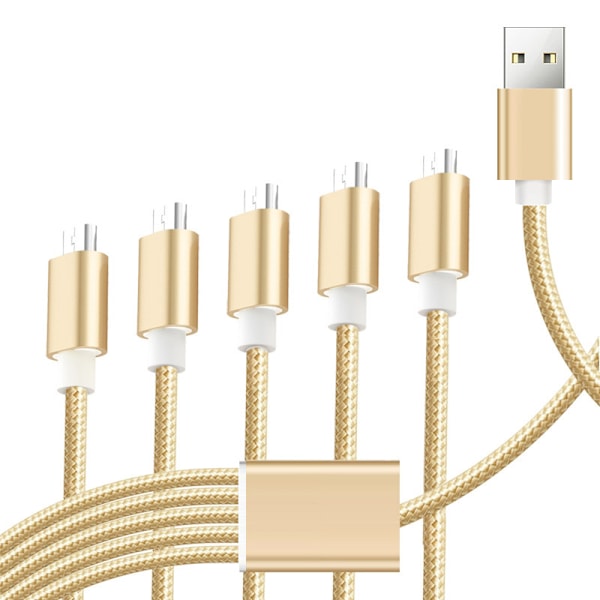 2 stk. USB Opladerkabel Nylon 5-i-1 Opladningskabel med MicroUSB-stik 1.2m