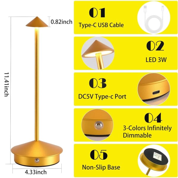 Alumiininen himmennettävä LED-pöytälamppu, IP54-suojaus, sisä- ja ulkokäyttöön, pistokkeellinen latauspohja, H29cm, EU-pistoke Black