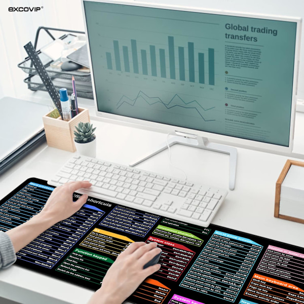 Stor Spillmusmatte, Lang XXL Musmatte, Kontor-Snarveismatte, Utvidet Datamusmatte/Skrivebordsmatte med Sydd Kant for Spillere, Kontor, Hjem Office Shortcuts A 800x300mm