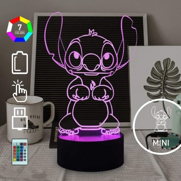 Lilo & Stitch -lamppu, söpö Stitch-hahmo ystävien kanssa, 3D LED