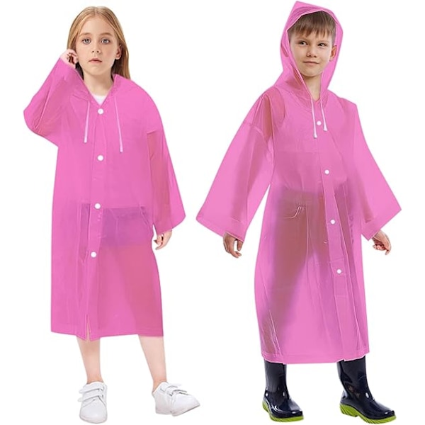 1 stk Barneregnjakke for Jenter og Gutter, Bærbar Regnjakke Regnponcho for Barn Vanntett Pink