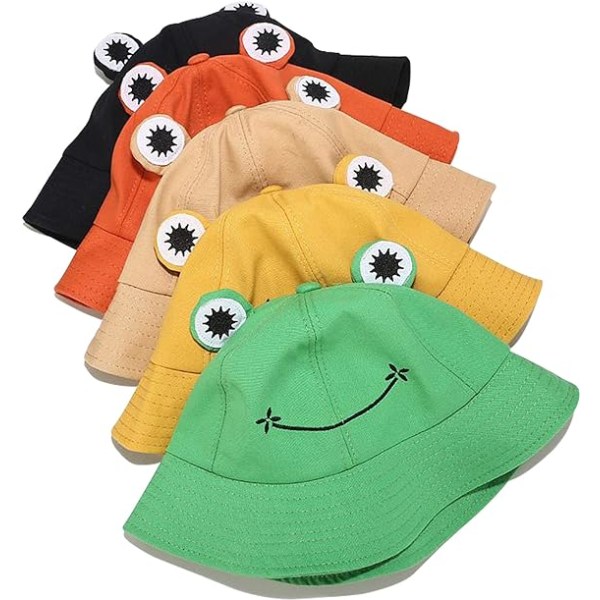 Froskebøttehatt Søt Bomulls Bucket Solhatt Bredbremmet Fiskehatt for Voksne Kvinner Jenter A4 Frog Pink