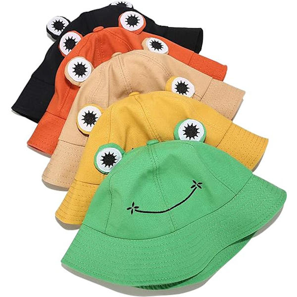 Groda Bucket Hat Söt Bomull Bucket Solhatt Bred Brätte Fiskarehatt för Vuxna Kvinnor Flickor A3 Frog Yellow