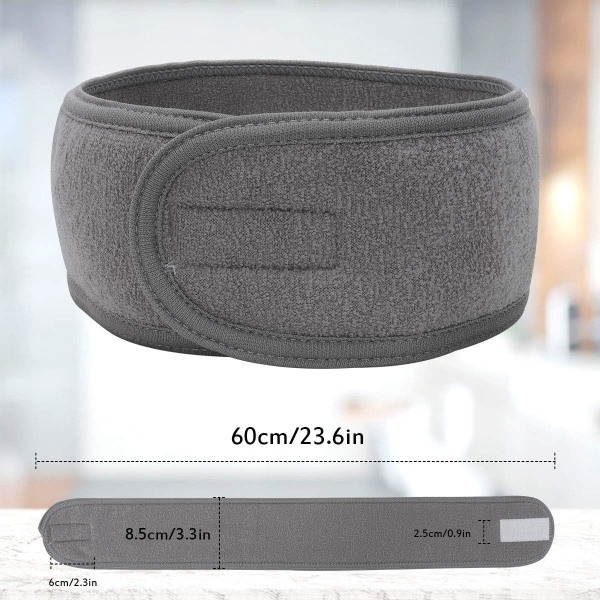 Ansiktshårband - 2 st sminkbandage huvud dusch sport frottéhårband justerbar stretchhandduk med magiskt band Grey+Grey