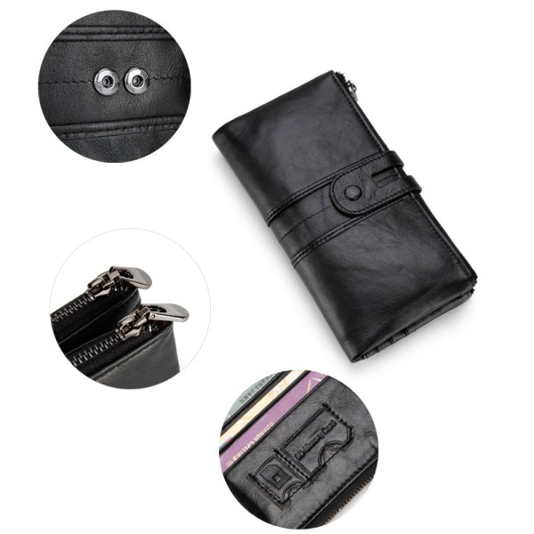 Retro läder dam plånbok Koreansk stil mode mobiltelefonväska översta lager kohud lång plånbok purple