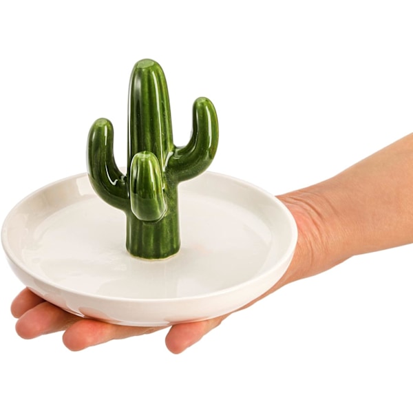 Sett med 2 Aloe og Kaktus Ringholderfat, Keramisk Smykkefat Armbånd Øredobber Halskjede Organizer, Dekorativt Pyntefat for Bryllup
