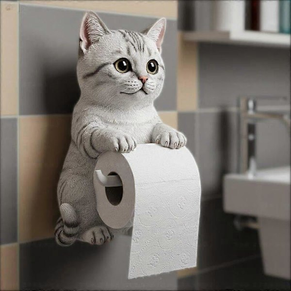 Katttidningshållare, Rolig 3D-kattpappershanddukshållare, Söt dekorativ toalettpappershållare väggmontering för badrum kök, Unika presenter för kattälskare D