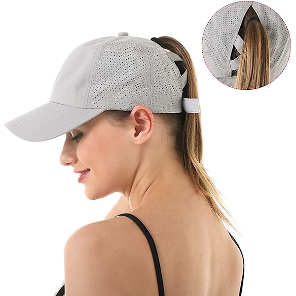 Naisten baseball-lippis ristikkäisellä poninhäntäaukolla Light Gray