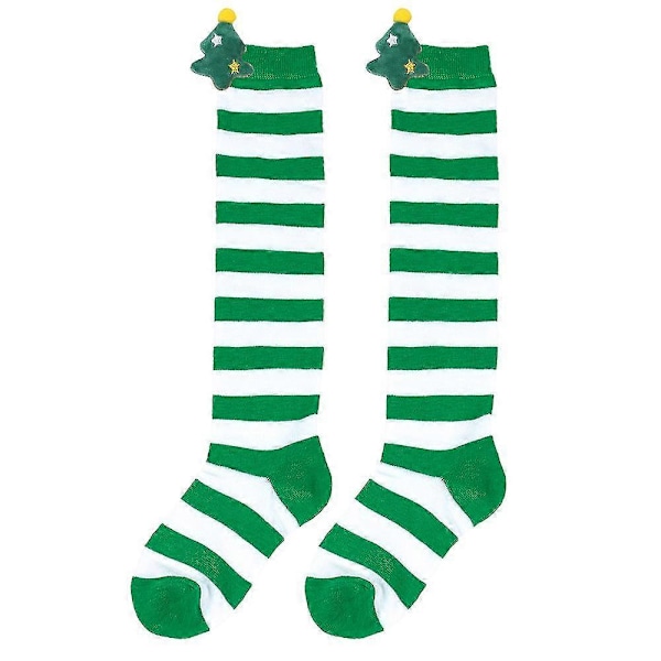Nya julstrumpor för barn höst och vinter, söta plyschdockstrumpor, knästrumpor, randiga strumpor, tecknade dockstrumpor green whiteed Christmas tree