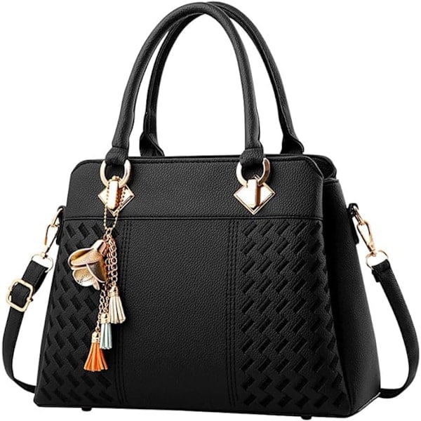 Damhandväskor Axelväska Crossbody Messenger Väska Tote Satchel för Kvinnor PU Läder Handväska Black