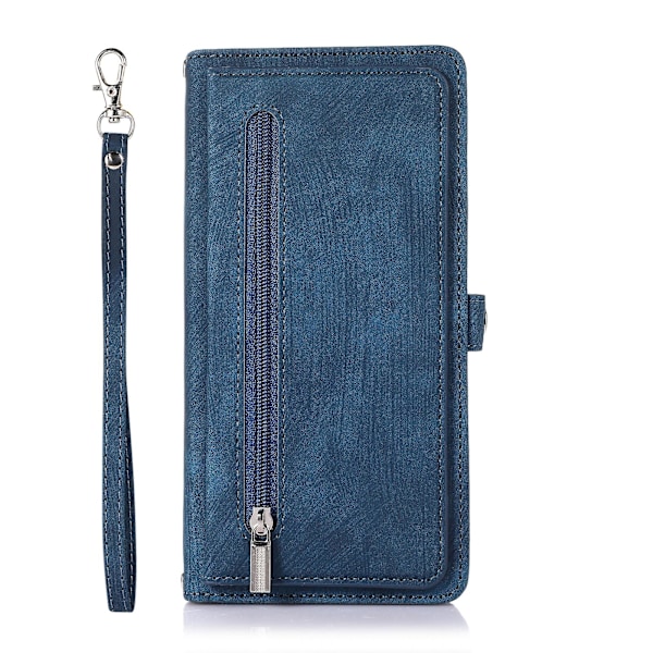 Mobilskal i läder med flera kortfack för iPhone 15 Pro Max Blue
