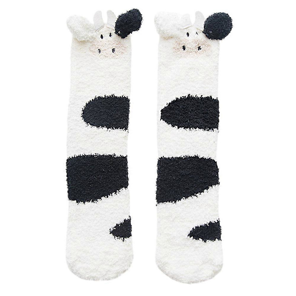Dames 3D Dyr Vinter Varme Bløde Fluffy Seng Sokker Kvinder Lounge Slipper Gulv Sokker Dairy Cow