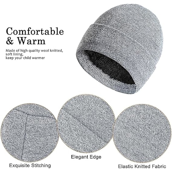 Vinter Unisex Beanie Hatt, Skjerf og Hansker Sett, Elastisk Strikket Hatt Langt Skjerf Berøringsskjermhansker Med Tykk Fleece Innerfôr for Menn og Kvinner Grey