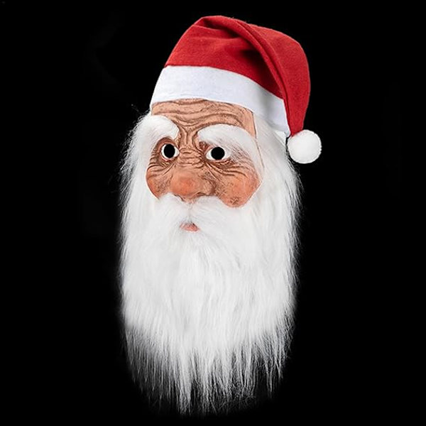 Jultomte Latexmask med skägg och hatt | Realistisk Latex Jultomte Helmask | Nyhet Rolig Simulering Jultomte för Rollspel B