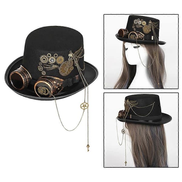 Steampunk Hatt med Cosplay Party Briller for Tilbehørsforkledning