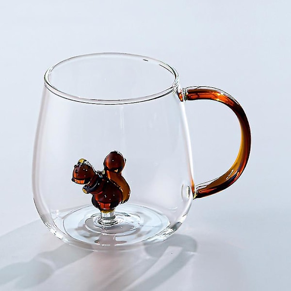 Glas Kopp Med Inbäddad Liten Valhandtag Kopp Transparent Glas Hem Kaffe Fest-B1 squirrel