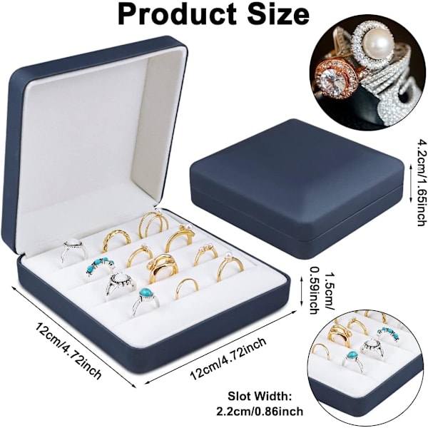 Smyckesring Organizer Box, Liten Smyckeskrin, Rese Smyckesfodral, Portabel Ringförvaringsdisplaybox, PU Läder Ringbricka Hållare Box Blue