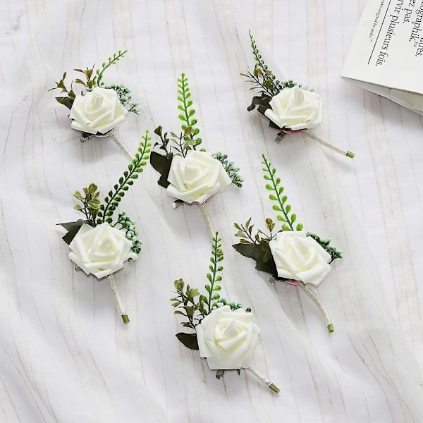Blomsterfoam Corsage Bröllopsblommor För Bröllop (Vit, 6-pack)