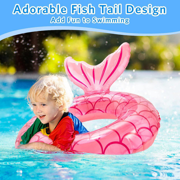 Svømmering til børn, holdbare oppustelige pool floats, havfrue anime gummi float ring, flydende sommer strandfest for 4-9 børn og vandsport Mermaid Pink