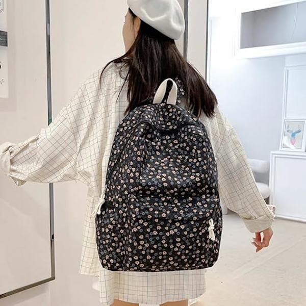 Söt Ryggsäck Estetisk Skolryggsäck - Kawaii Skolväska Blommig Preppy Ryggsäck för Skolflickor Skolväska