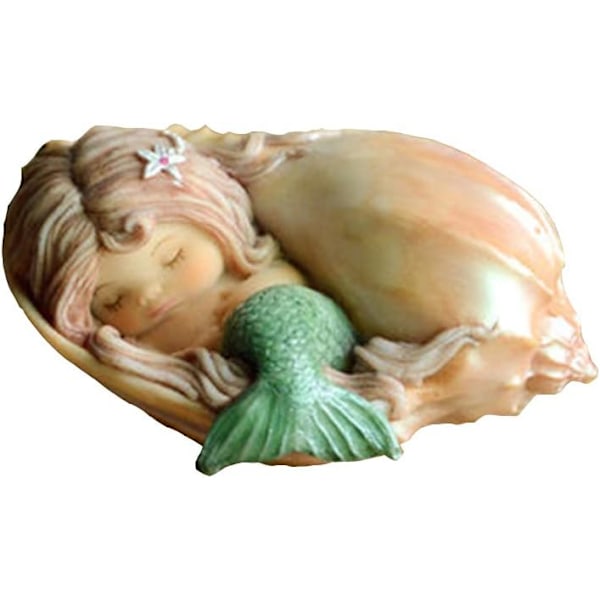 Miniature Havefigur af Havfrue-fe - Drømmende Havfrue Little Mermaid in Conch