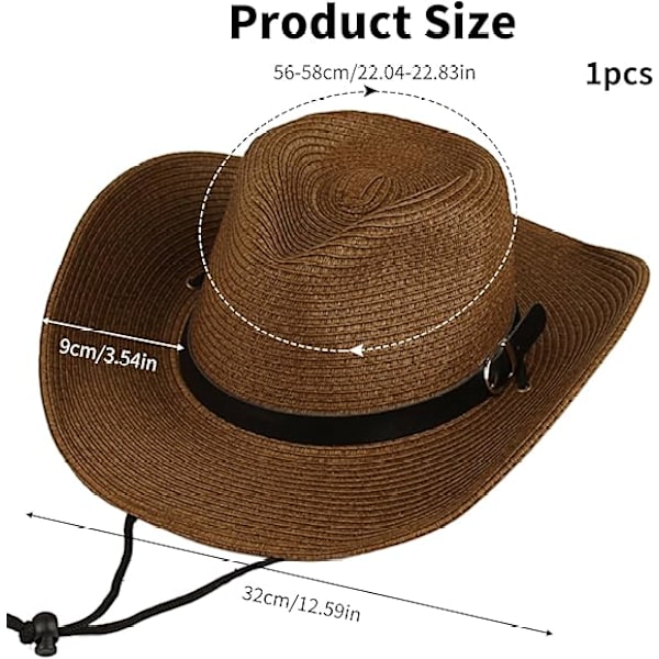 Halm Cowboy Hat til Kvinder Mænd Kvinders Cowboy Hat Klassisk Western Cowgirl Hat Cowboy Hat Kvinder med Bælte Solhatte med Bred Skygge Vintage Stil Brown