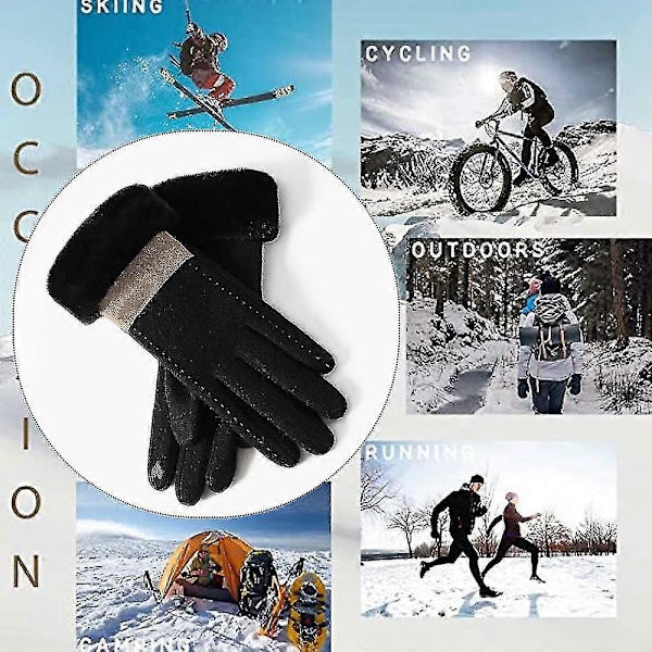 Varma Vinterhandskar med Touchscreen, Termiska Fleecehandskar, Vindtäta Skidhandskar Xs-xxxl Black M