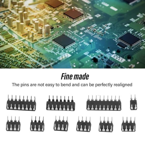 85-dele IC-sortimentssæt, 10 integrerede kredsløbs-IC-chips: NE555, LM324, LM393, UA741, ULN2803, LM358, LM3