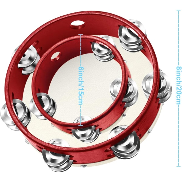 2 kpl (6\" & 8\") Puinen Käsikäyttöinen Tambouriini, Kellot Tambouriini (Punainen, Kaksoisrivi)