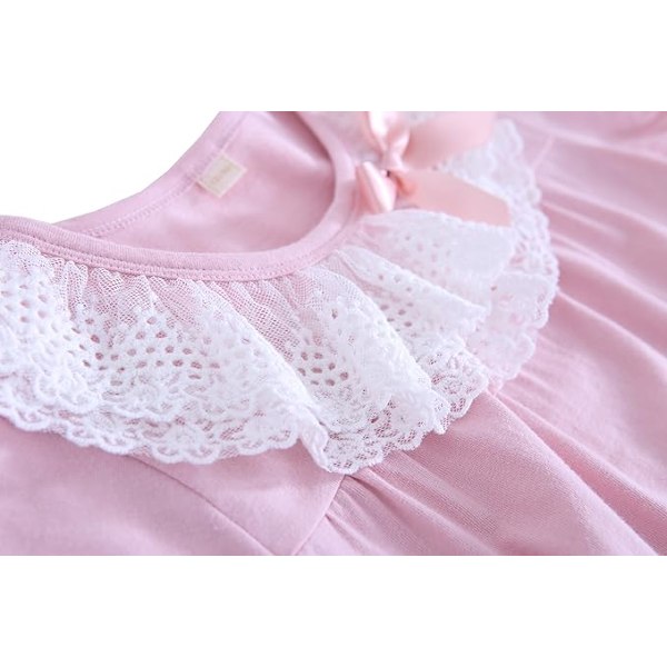 Mamma & flickors matchande spetsnattlinnen & rosett nattlinnen 100% bomull nattkläder för småbarn Light Pink 130cm