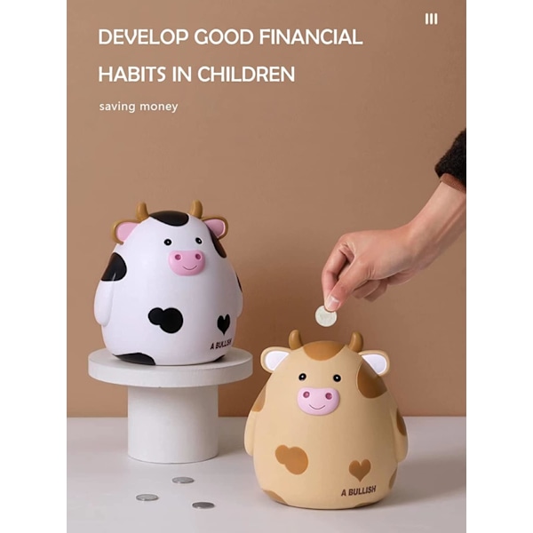 Spargris i form av ko för barn, okrossbar söt spargris för djur, sparbössa för pojkar och flickor, sparbössa för födelsedag och babyshower (vit)