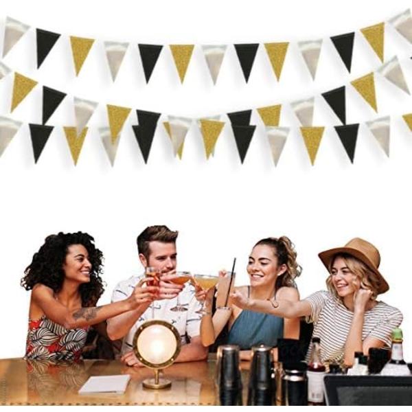 Kaksisivuinen Glitter-paperi Kolmion Lippu, Bunting-lippu Banner Syntymäpäiville, Lomalle, Hääjuhliin, Vuosipäivään, Valmistumiseen, Joulujuhliin, Koristeluun