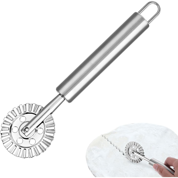 Pastakoneen Leikkuupyörä Pizza Leikkuupyörä Puukahvalla Ravioli Leikkuupyörä Rullalla Alloy Nuudelien Leikkuri Kotikeittiöön Silver L