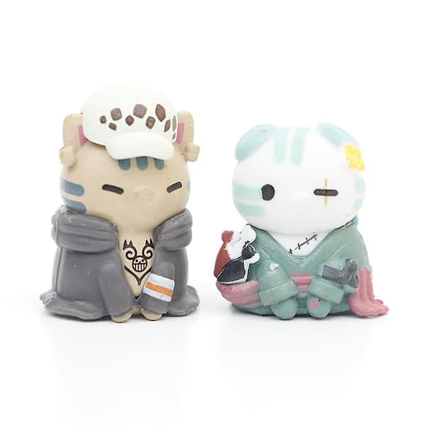 8 st Anime One Piece Figurer Set Kattmodell Mini Q Version Tecknad Figur Leksaker för Presenter Samling Skrivbordsdekor