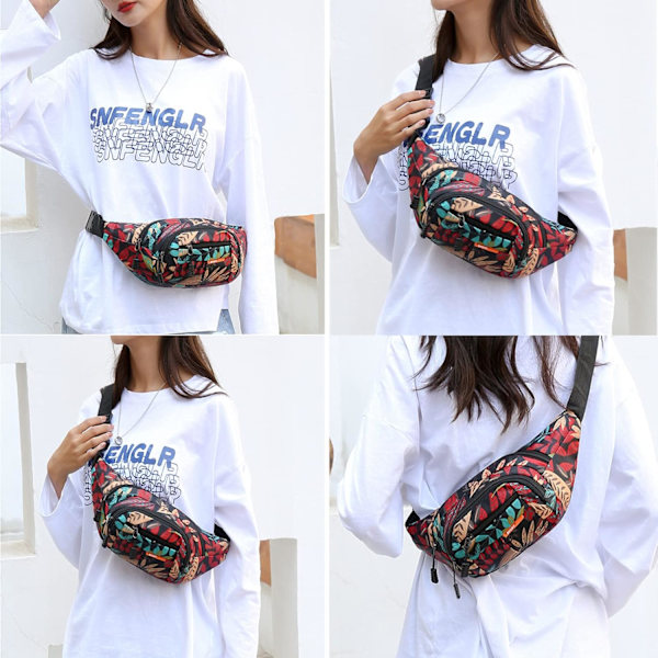 Midjeväsk Fanny Pack Bumbag för Dam Herr Unisex Röd Midjeväska med 4 Ficka med Blixtlås Justerbart Bälte Vattentät Bumbag