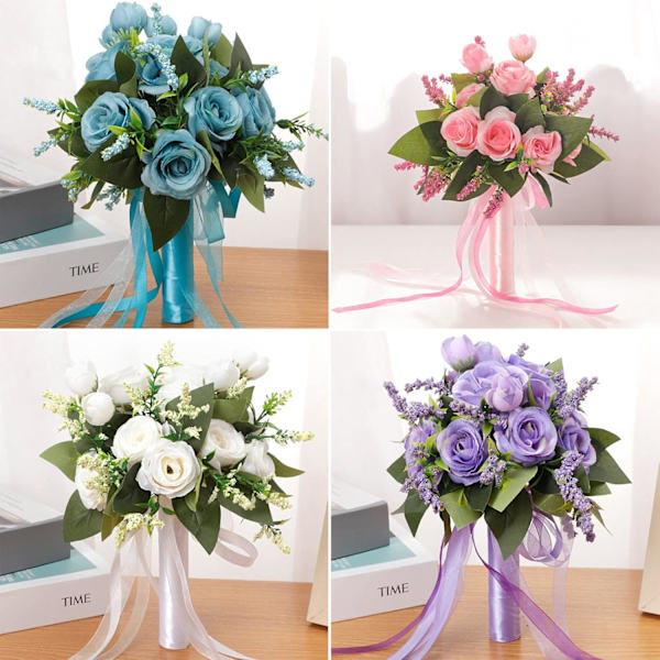 Brudebuketter til Bruden Kunstige Roser Bryllupsbuketter til Brudepiger Kunstige Bryllupsblomster Buket Festdekorationer Blue