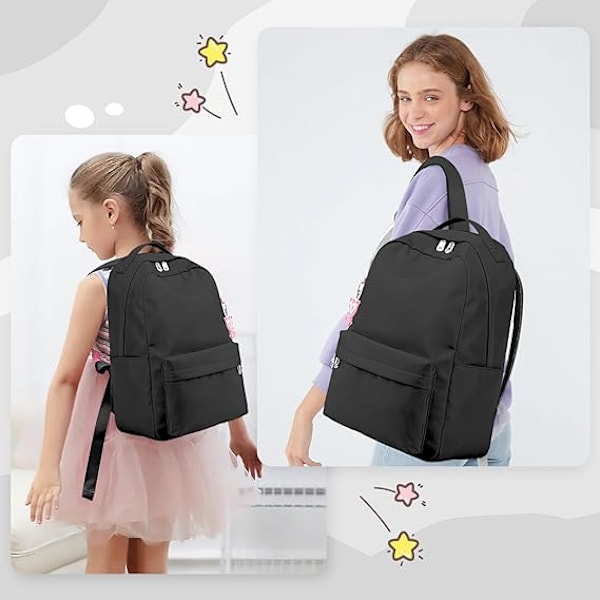 Skolesekk for jenter og gutter, enkel ryggsekk for 14 tommers laptop, vannavvisende skolesekker, avslappet dagsekk for skole og reiser, lett ryggsekk black