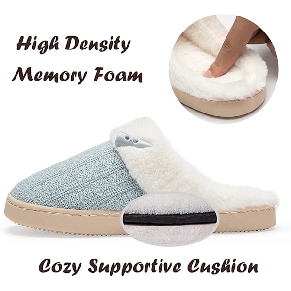 Bekväma Hemtofflor Minnesskum Fuzzy Sovrumsskor Inomhus Utomhus Halksäkra Hemtofflor Skor Light Blue