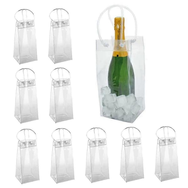Paket med 10 Vinförvaringsväskor Isväskor Transparent PVC Bärbar Vinflaska Kylväska Champagne Isväskor - Excellence