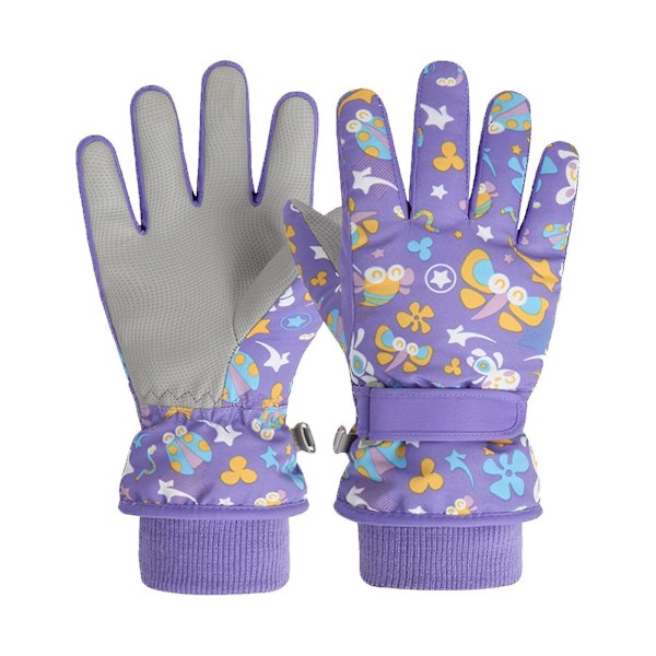 Vattentäta skidhandskar för barn, stänksäkra varma mjuka handskar för pojkar och flickor Purple S-Palm Width 3.5In