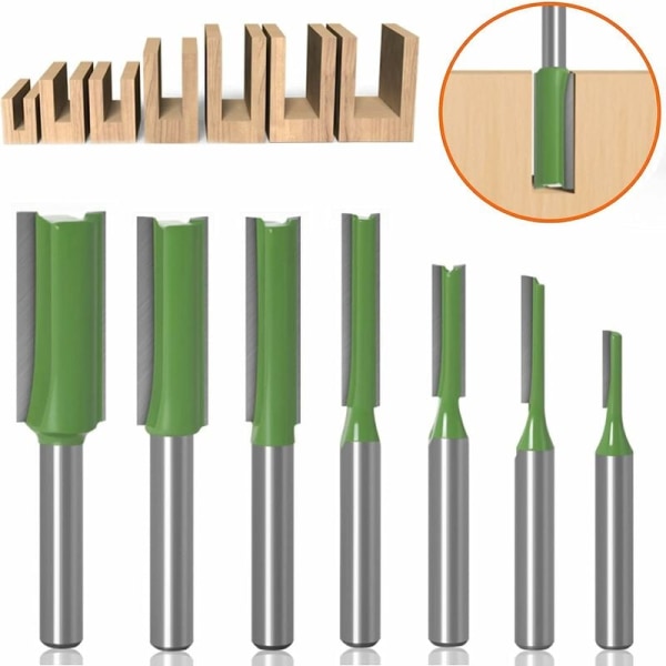 7 st rak överfräs, 6 mm skaft överfräs försänkning med hårdmetallfräs, för träbearbetning (grön)
