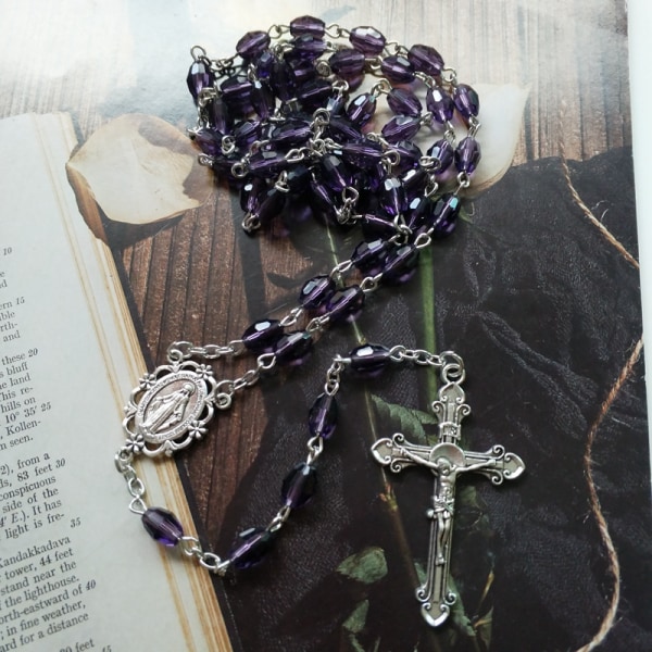 Katolskt rosenkranshalsband Kristallpärlor Helig Figur Jesus Hängande hängsmycke För Kvinnor Män Kyrkandekoration Meditation